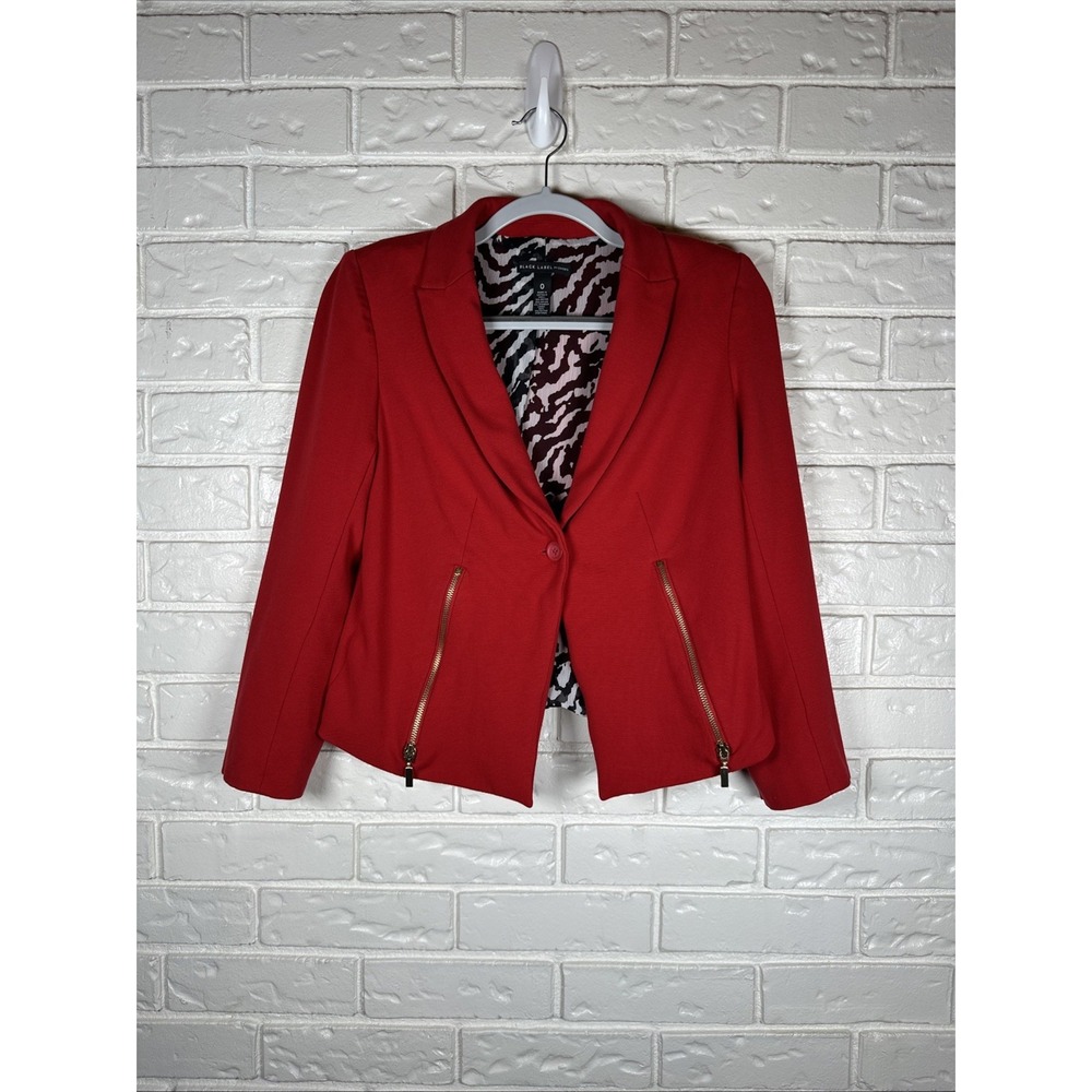 Black Label‎ Chico's Red Blazer Size 0 Fran Fine The Nanny 90s Glam Jacket